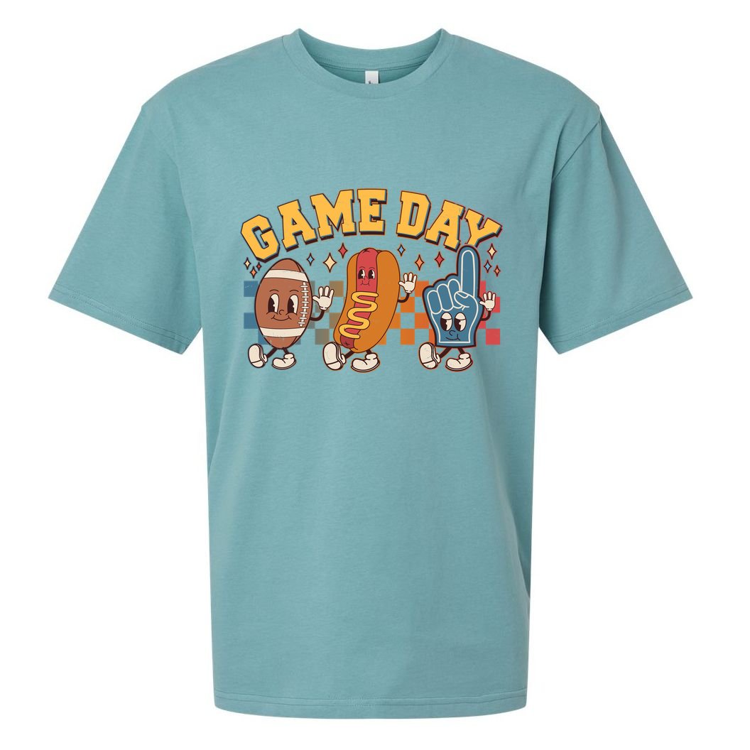 Retro Cartoon Football Game Day Sueded Cloud Jersey T-Shirt