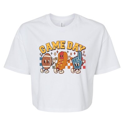 Retro Cartoon Football Game Day Bella+Canvas Jersey Crop Tee