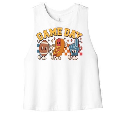 Retro Cartoon Football Game Day Women's Racerback Cropped Tank