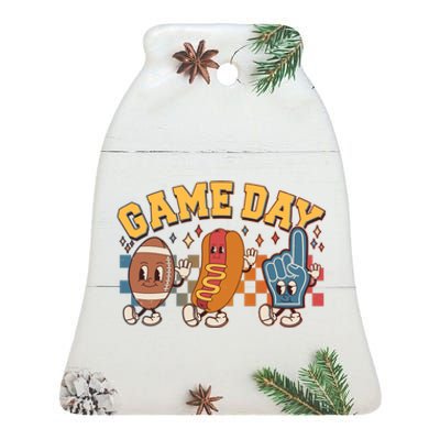 Retro Cartoon Football Game Day Ceramic Bell Ornament