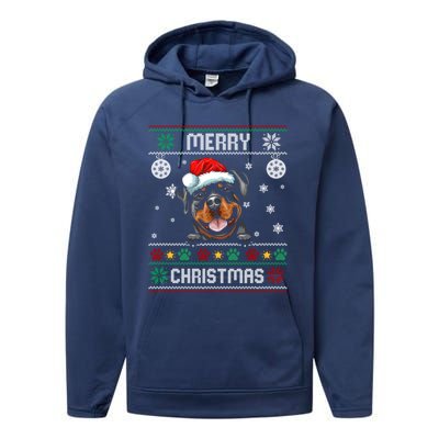 Rottweiler Christmas Funny Dog Lover Xmas Ugly Sweater Meaningful Gift Performance Fleece Hoodie