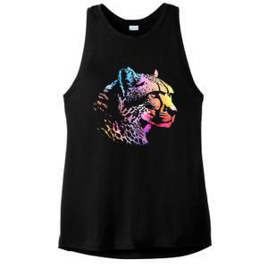 Rainbow Cheetah Face Wildlife Safari Zookeeper Zoologist Ladies PosiCharge Tri-Blend Wicking Tank