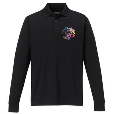 Rainbow Cheetah Face Wildlife Safari Zookeeper Zoologist Performance Long Sleeve Polo