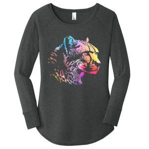 Rainbow Cheetah Face Wildlife Safari Zookeeper Zoologist Women's Perfect Tri Tunic Long Sleeve Shirt