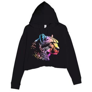 Rainbow Cheetah Face Wildlife Safari Zookeeper Zoologist Crop Fleece Hoodie