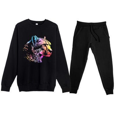 Rainbow Cheetah Face Wildlife Safari Zookeeper Zoologist Premium Crewneck Sweatsuit Set