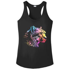 Rainbow Cheetah Face Wildlife Safari Zookeeper Zoologist Ladies PosiCharge Competitor Racerback Tank