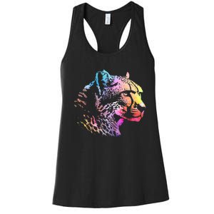 Rainbow Cheetah Face Wildlife Safari Zookeeper Zoologist Women's Racerback Tank