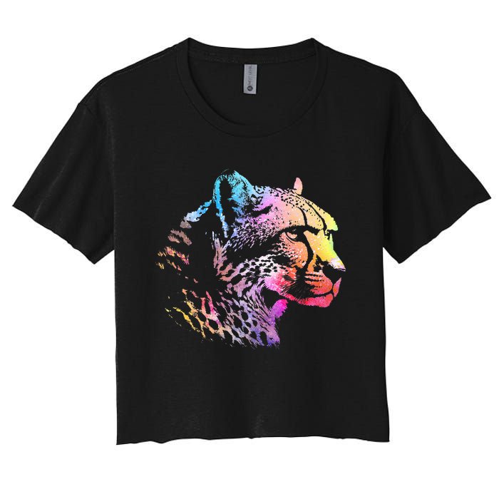 Rainbow Cheetah Face Wildlife Safari Zookeeper Zoologist Women's Crop Top Tee