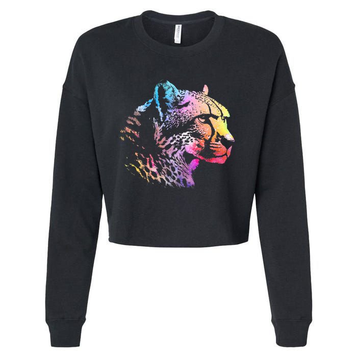 Rainbow Cheetah Face Wildlife Safari Zookeeper Zoologist Cropped Pullover Crew