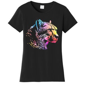 Rainbow Cheetah Face Wildlife Safari Zookeeper Zoologist Women's T-Shirt