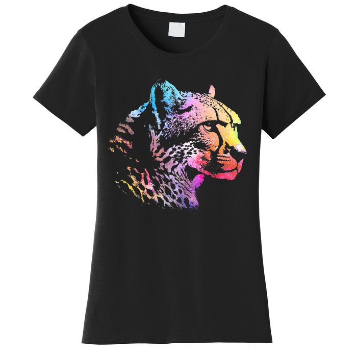 Rainbow Cheetah Face Wildlife Safari Zookeeper Zoologist Women's T-Shirt