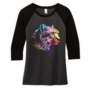 Rainbow Cheetah Face Wildlife Safari Zookeeper Zoologist Women's Tri-Blend 3/4-Sleeve Raglan Shirt