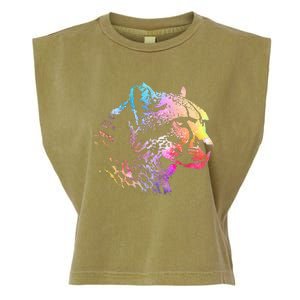 Rainbow Cheetah Face Wildlife Safari Zookeeper Zoologist Garment-Dyed Women's Muscle Tee