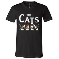 Rockin Cat Funny Music Lover Design V-Neck T-Shirt