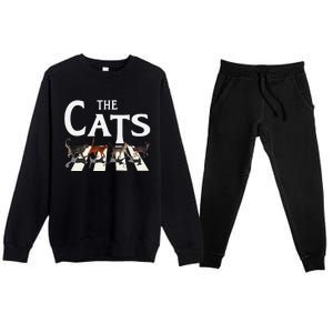 Rockin Cat Funny Music Lover Design Premium Crewneck Sweatsuit Set