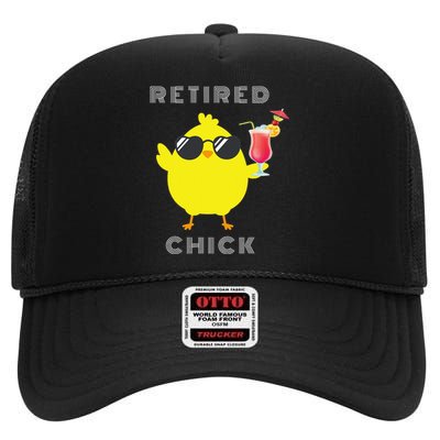 Retired Chick Funny Retirement Party High Crown Mesh Back Trucker Hat