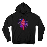 Red Cardinal Floral Bird Watching Flowers Vintage Bird Hoodie