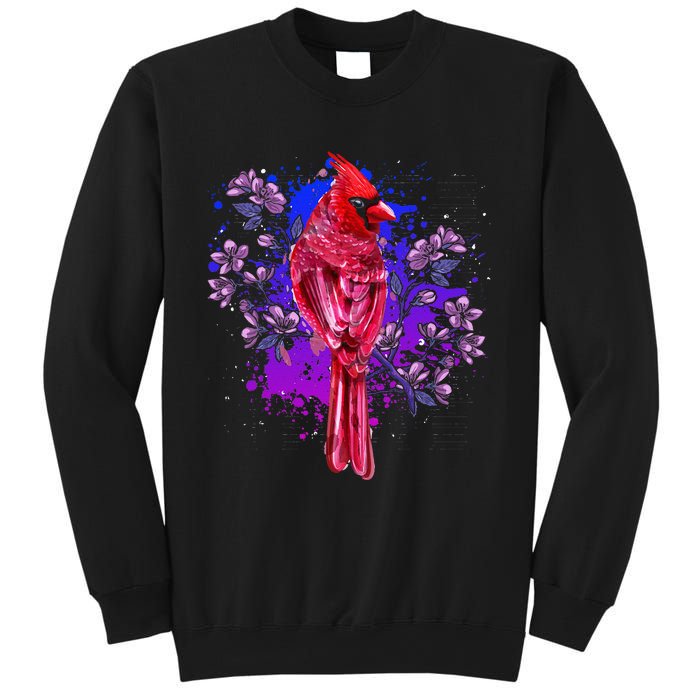 Red Cardinal Floral Bird Watching Flowers Vintage Bird Sweatshirt