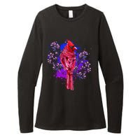 Red Cardinal Floral Bird Watching Flowers Vintage Bird Womens CVC Long Sleeve Shirt