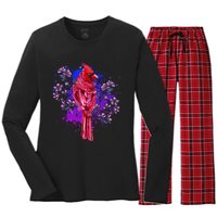 Red Cardinal Floral Bird Watching Flowers Vintage Bird Women's Long Sleeve Flannel Pajama Set 