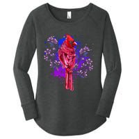 Red Cardinal Floral Bird Watching Flowers Vintage Bird Women's Perfect Tri Tunic Long Sleeve Shirt