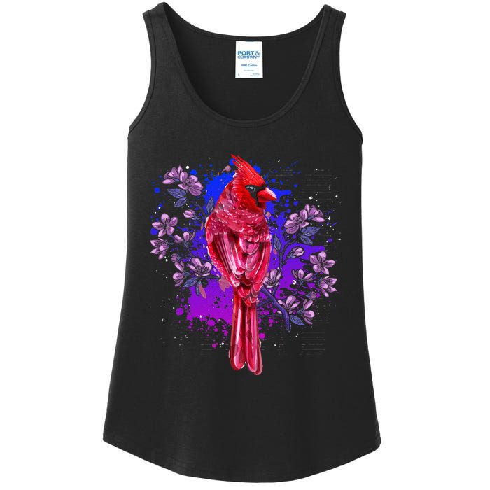 Red Cardinal Floral Bird Watching Flowers Vintage Bird Ladies Essential Tank