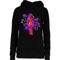 Red Cardinal Floral Bird Watching Flowers Vintage Bird Womens Funnel Neck Pullover Hood