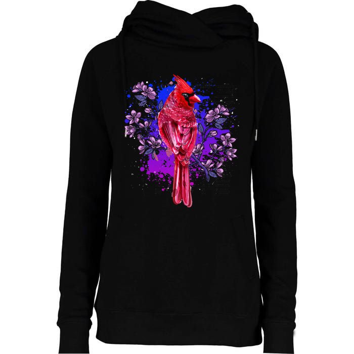 Red Cardinal Floral Bird Watching Flowers Vintage Bird Womens Funnel Neck Pullover Hood