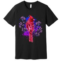 Red Cardinal Floral Bird Watching Flowers Vintage Bird Premium T-Shirt