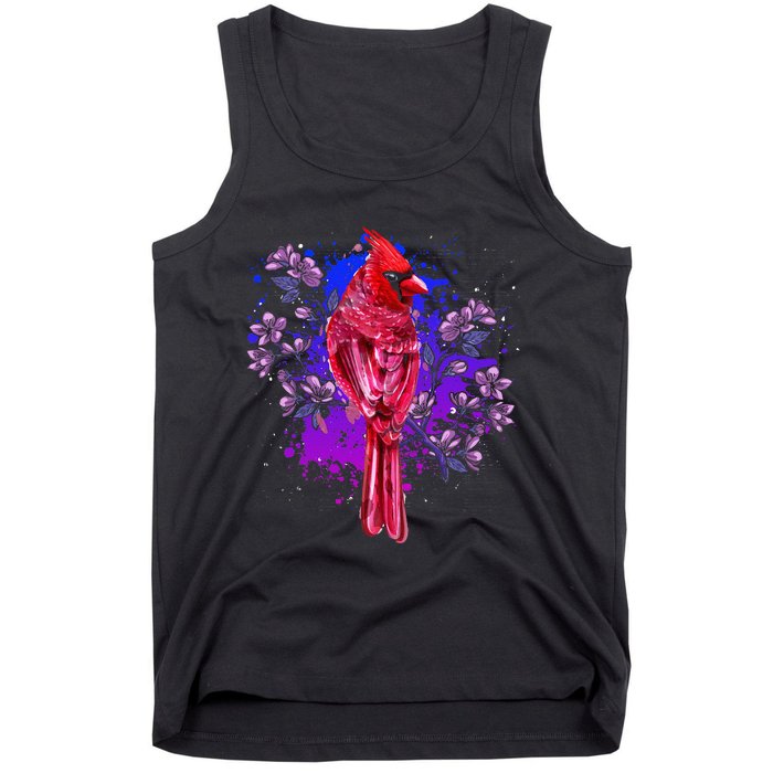 Red Cardinal Floral Bird Watching Flowers Vintage Bird Tank Top