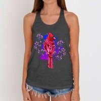 Red Cardinal Floral Bird Watching Flowers Vintage Bird Women's Knotted Racerback Tank