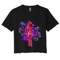 Red Cardinal Floral Bird Watching Flowers Vintage Bird Women's Crop Top Tee