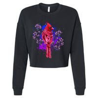 Red Cardinal Floral Bird Watching Flowers Vintage Bird Cropped Pullover Crew