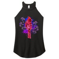 Red Cardinal Floral Bird Watching Flowers Vintage Bird Women's Perfect Tri Rocker Tank