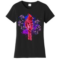 Red Cardinal Floral Bird Watching Flowers Vintage Bird Women's T-Shirt