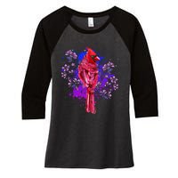 Red Cardinal Floral Bird Watching Flowers Vintage Bird Women's Tri-Blend 3/4-Sleeve Raglan Shirt