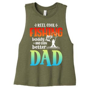 Reel Cool Fishing Buddy And Even Better Dad Fathers Day Cute Gift Women's Racerback Cropped Tank