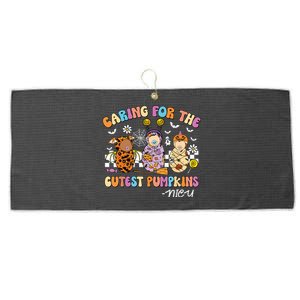 Retro Caring For The Cutest Pumpkins Nicu Nurse Halloween Large Microfiber Waffle Golf Towel