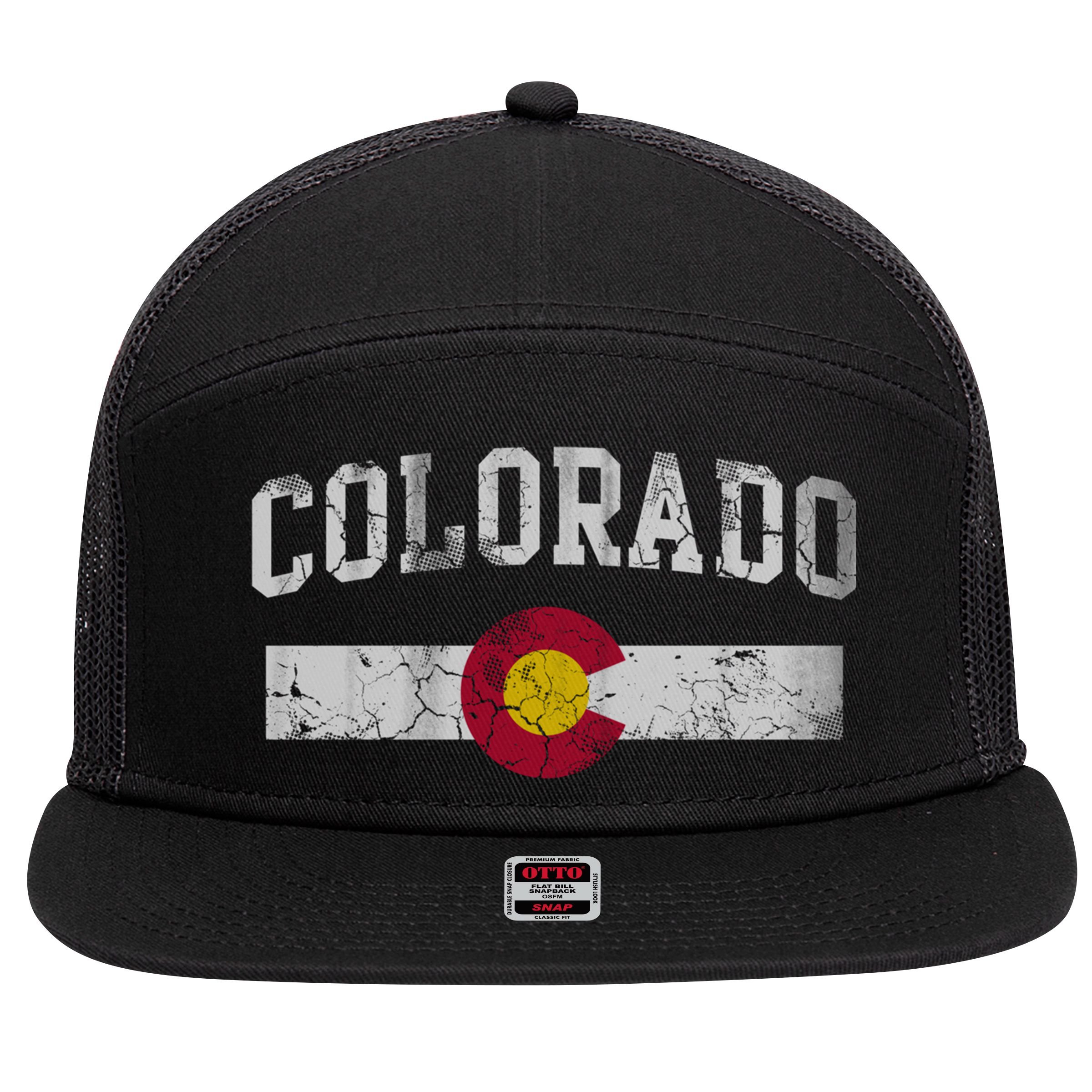 Retro Colorado Flag Great Gift Hooded Meaningful Gift Vintage Fade Funny Gift 7 Panel Mesh Trucker Snapback Hat