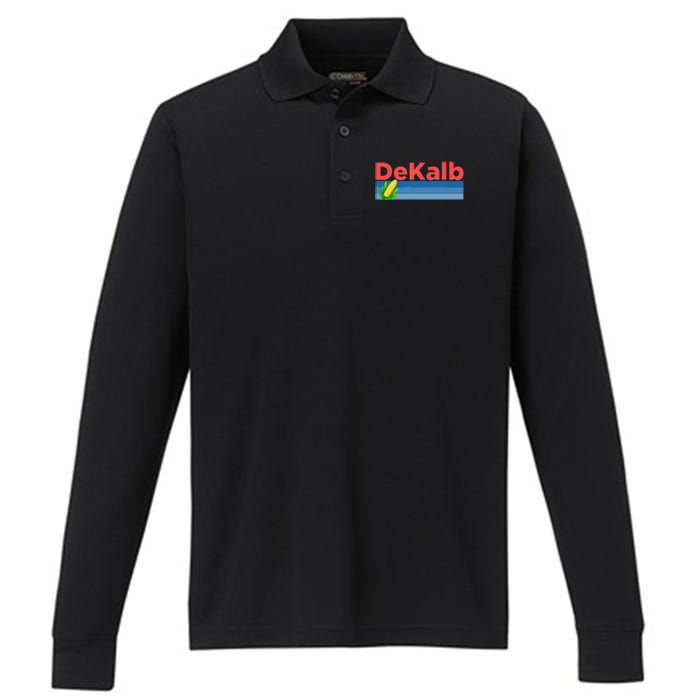 Retro Corn & Farming Dekalb Illinois Performance Long Sleeve Polo