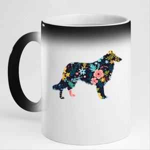 Rough Collie Floral Dog Silhouette Graphic 11oz Black Color Changing Mug