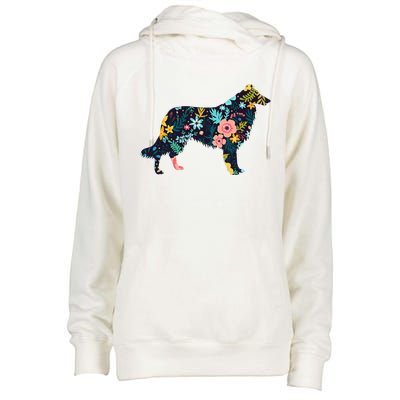 Rough Collie Floral Dog Silhouette Graphic Womens Funnel Neck Pullover Hood