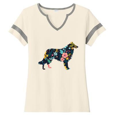 Rough Collie Floral Dog Silhouette Graphic Ladies Halftime Notch Neck Tee