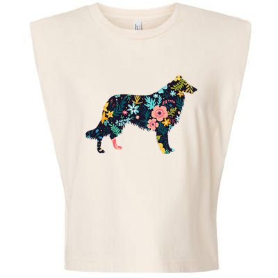 Rough Collie Floral Dog Silhouette Graphic Garment-Dyed Women's Muscle Tee