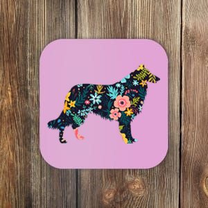 Rough Collie Floral Dog Silhouette Graphic Coaster