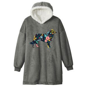 Rough Collie Floral Dog Silhouette Graphic Hooded Wearable Blanket