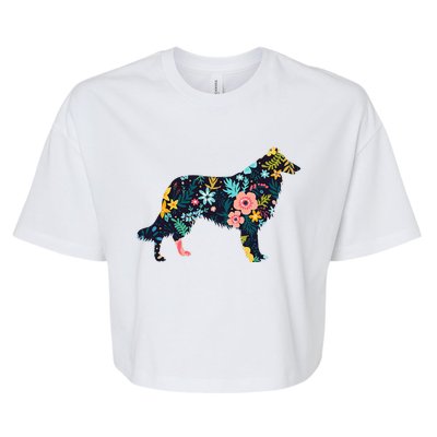 Rough Collie Floral Dog Silhouette Graphic Bella+Canvas Jersey Crop Tee