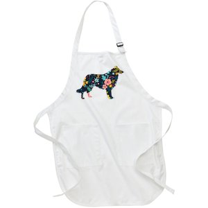 Rough Collie Floral Dog Silhouette Graphic Full-Length Apron With Pockets