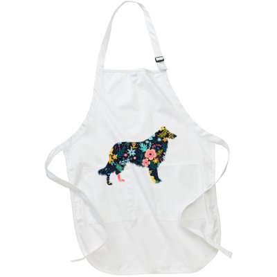 Rough Collie Floral Dog Silhouette Graphic Full-Length Apron With Pockets